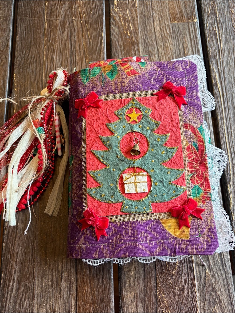 Christmas Junk Journal Christmas Tree Bows Festive Softcover Decorated 3 Sig